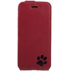 Handy einsteckhülle leder Flip case - Costa Rot - Schwarz Pfote - Transparentes TPU